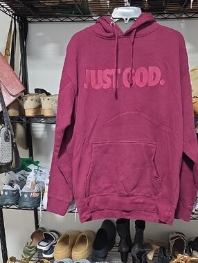 Just God Oversized Hoodie in Deep Berry - Women's Sweatshirt